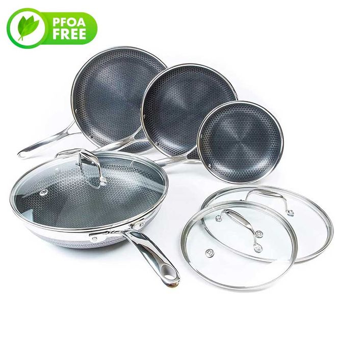 Hovedbilde HEXCLAD Sett med 3 Stekepanner, Wok og Lokk